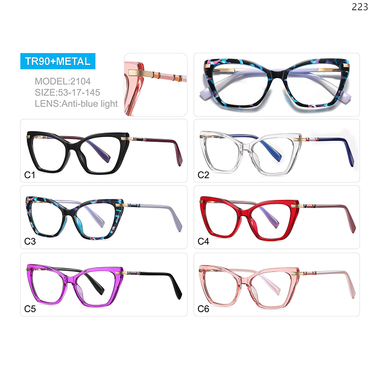 2104-08 Colorful Oversized Ladies Design Blue Light Filter Glasses with Spring Hinge (1)