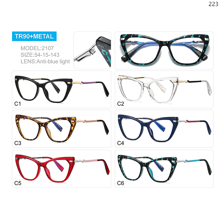 2104-08 Colorful Oversized Ladies Design Blue Light Filter Glasses with Spring Hinge (3)