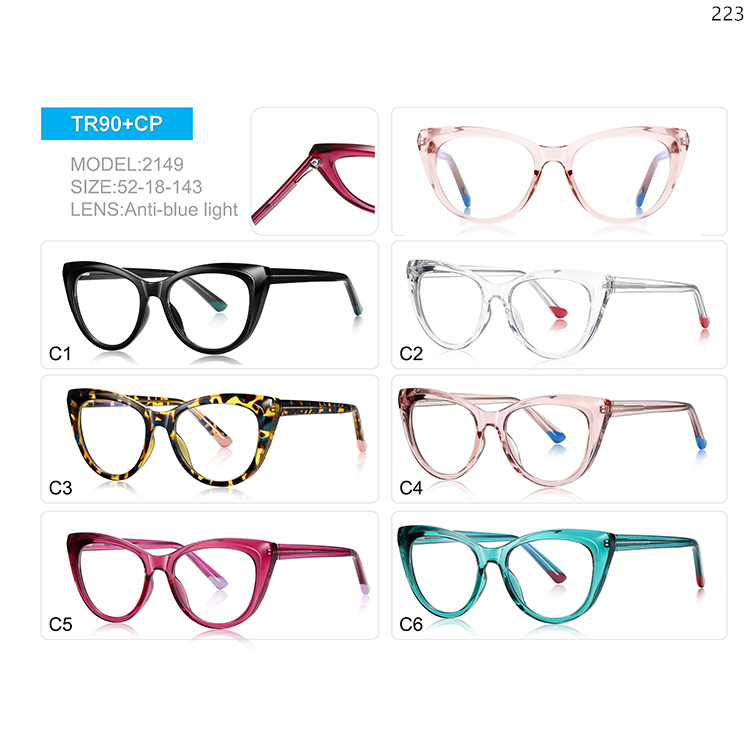 2149-53 Ladies Design Cateye Shape TR90 Computer Optical Glasses with Spring Hinge (1)