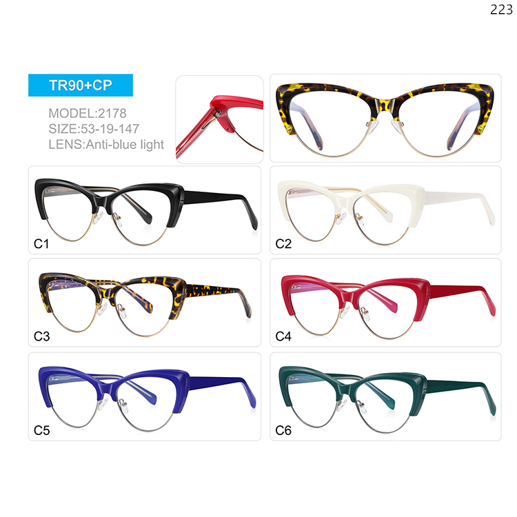 2174-78 High Quality TR+Metal Cateye Ladies Blue Light Glasses with Custom Packaging (2)