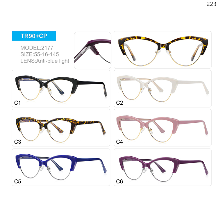 2174-78 High Quality TR+Metal Cateye Ladies Blue Light Glasses with Custom Packaging (3)