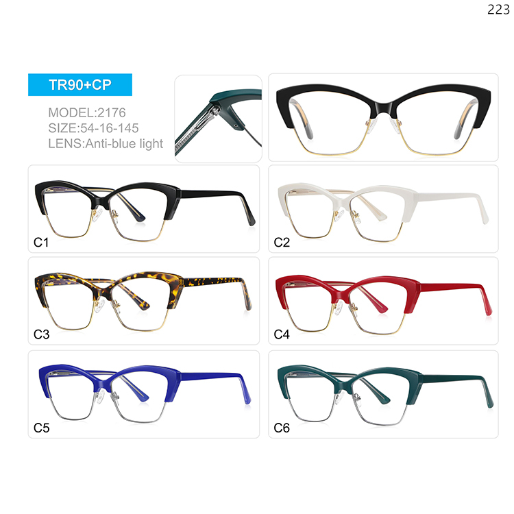 2174-78 High Quality TR+Metal Cateye Ladies Blue Light Glasses with Custom Packaging (4)