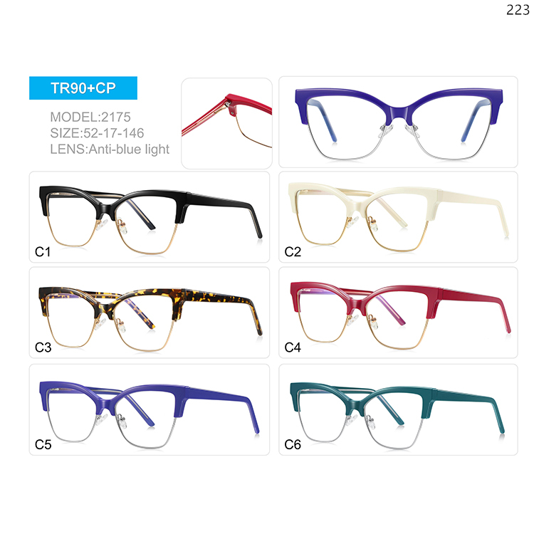 2174-78 High Quality TR+Metal Cateye Ladies Blue Light Glasses with Custom Packaging (5)