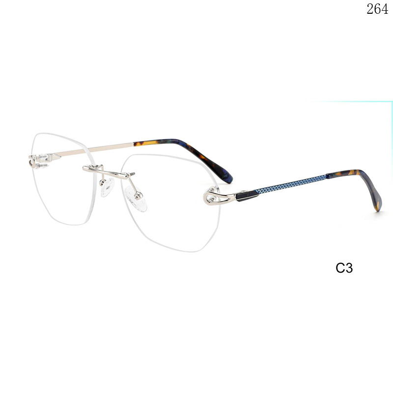 Dachuan Optical 256044 China Supplier Trendy Shapes Rimless Eyeglasses Frames with Colorful Design (8)